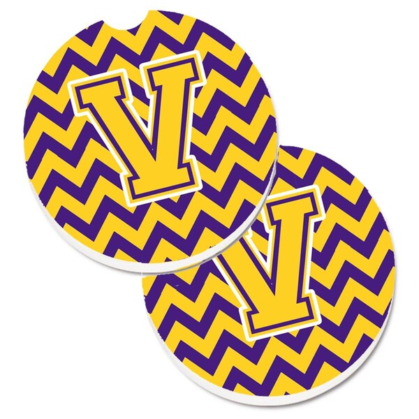 Carolines Treasures Letter V Chevron Purple and Gold Cup Holder Car Coaster, PK2 CJ1041-VCARC - main